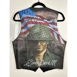 Hot Leathers Black Biker Vest Size Small Patriotic Custom Airbrush Art Vet USA